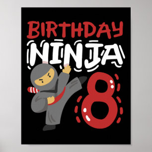 Geburtstag Ninja 8 Jahre alter Karate Kinder 8. Ge Poster
