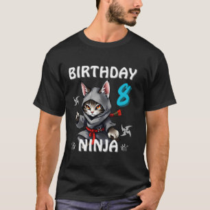 Geburtstag Ninja 8 Jahre Niedliche Kampfkunst Katz T-Shirt