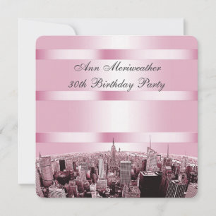 Geburtstag NYC geätzte Skyline 2 Pink Schwarz Einladung