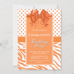 Geburtstag Orange Polka Dots und Zebra Streifen Einladung