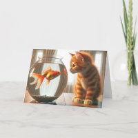 Geburtstag Orange Tabby Staring bei Goldfish
