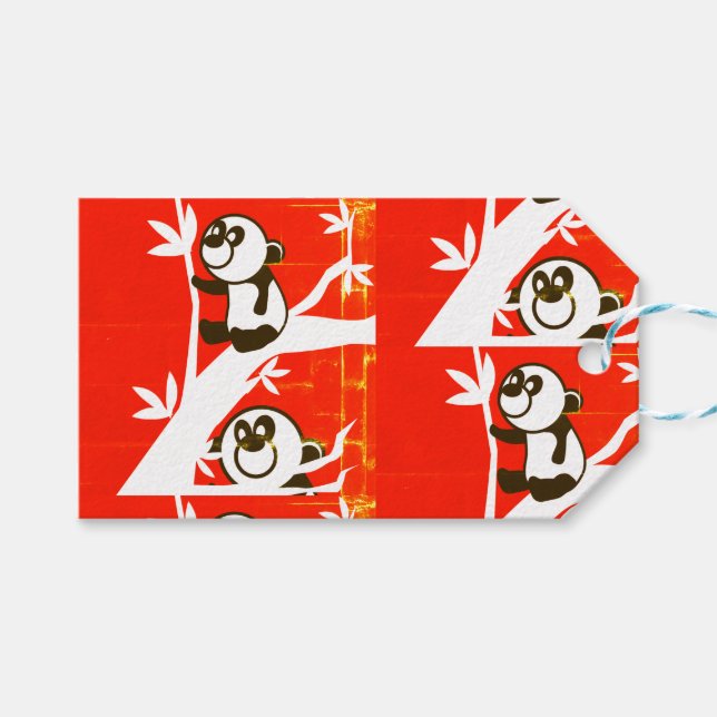 Geburtstag-Pandas Geschenkanhänger (Vorderseite (Horizontal))