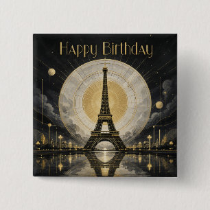 Geburtstag Paris Eiffelturm Gold-Dekor Button