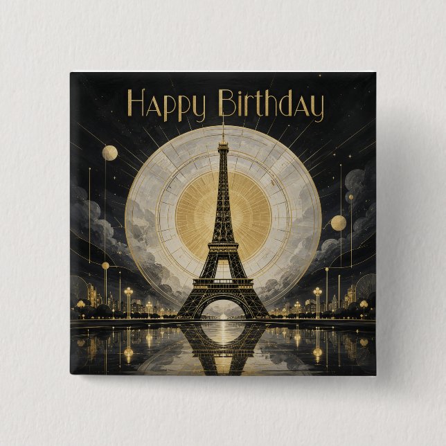 Geburtstag Paris Eiffelturm Gold-Dekor Button (Vorderseite)