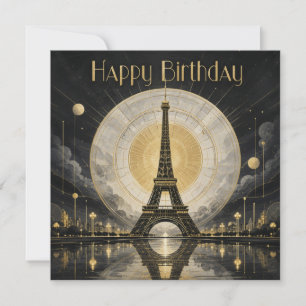 Geburtstag Paris Eiffelturm Gold-Dekor Karte