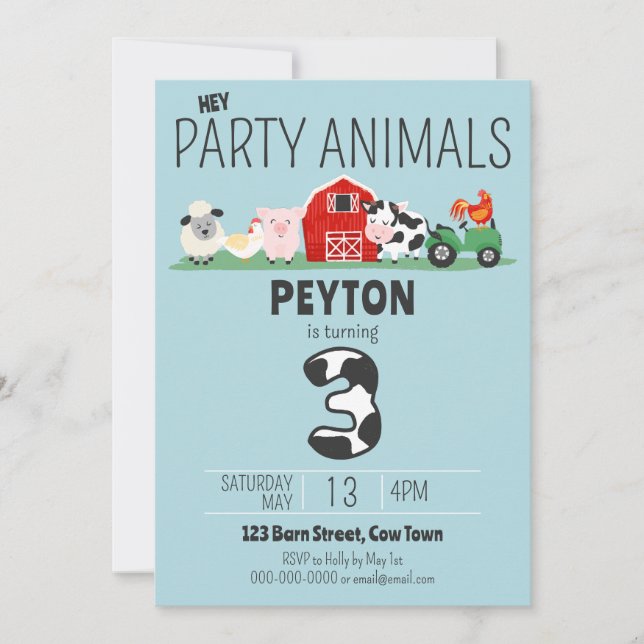 Geburtstag Party Tiere Farm Geburtstag Einladung (Vorderseite)