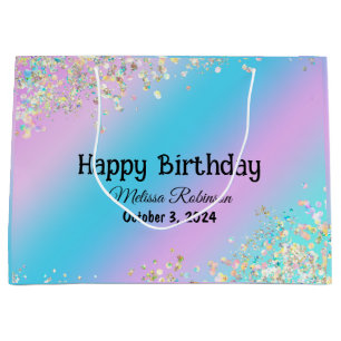 Geburtstag Pastel Holographic Pink Lila Glitzer Große Geschenktüte