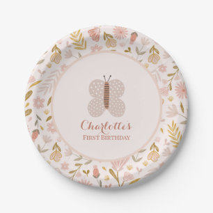 Geburtstag Pastell Pink Wildblumen mit Schmetterli Pappteller
