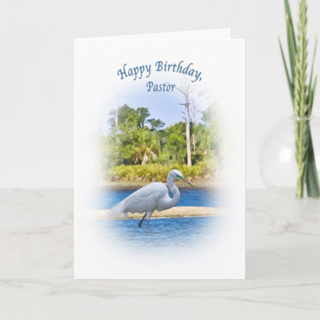 Geburtstag, Pastor, Großes Egret Karte (Vorderseite)