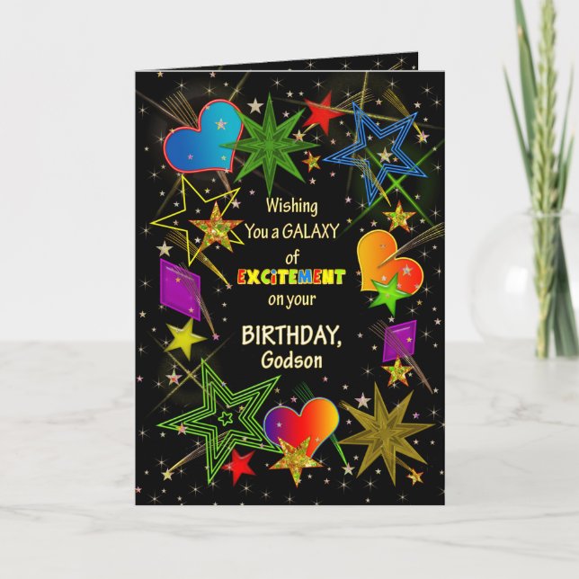 Geburtstag, PATENSOHN, abstrakte Galaxie, bunt Karte (Vorderseite)