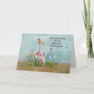 Geburtstag, Patenttochter, Pelikan, Blumen Karte