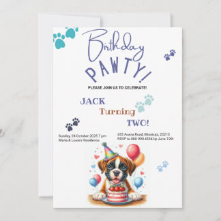 Geburtstag Pawty Boxer Hund Personalisiert Geburts Einladung