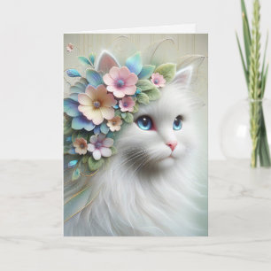 Geburtstag Perserkatze mit Blumenlaurel Karte