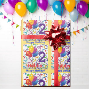 Geburtstag personalisieren Name & Alter farbig Geschenkpapier