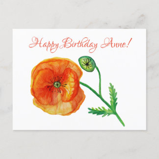 Geburtstag Personalisierte Mohnblume Blume Postkar Einladungspostkarte