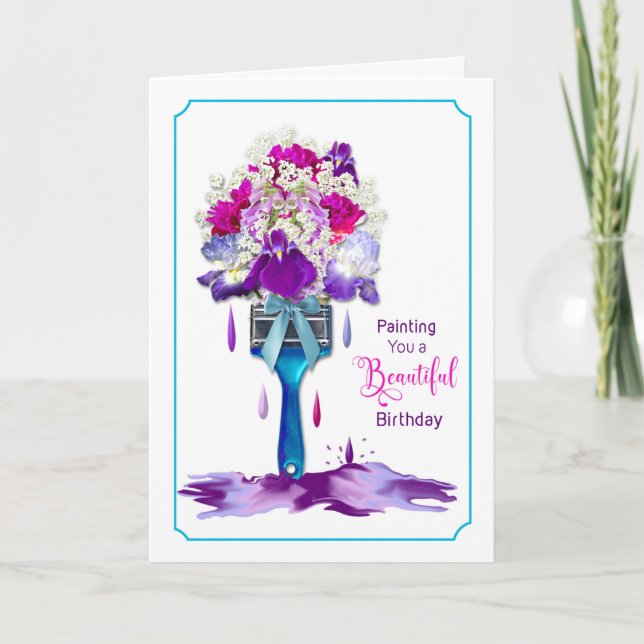 Geburtstag, Pinselstrich für helle Blume Dankeskarte (Vorderseite)