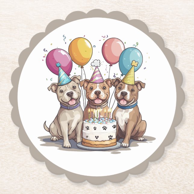 Geburtstag Pit Bull Hunde Untersetzer (Vorderseite)