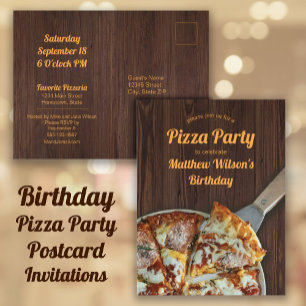 Geburtstag Pizza Party Rustikale Holz Postkarte