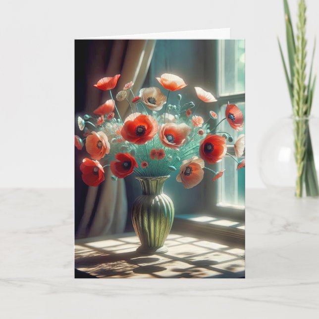 Geburtstag Poppy Bouquet bei Sonnenlicht Karte (Vorderseite)