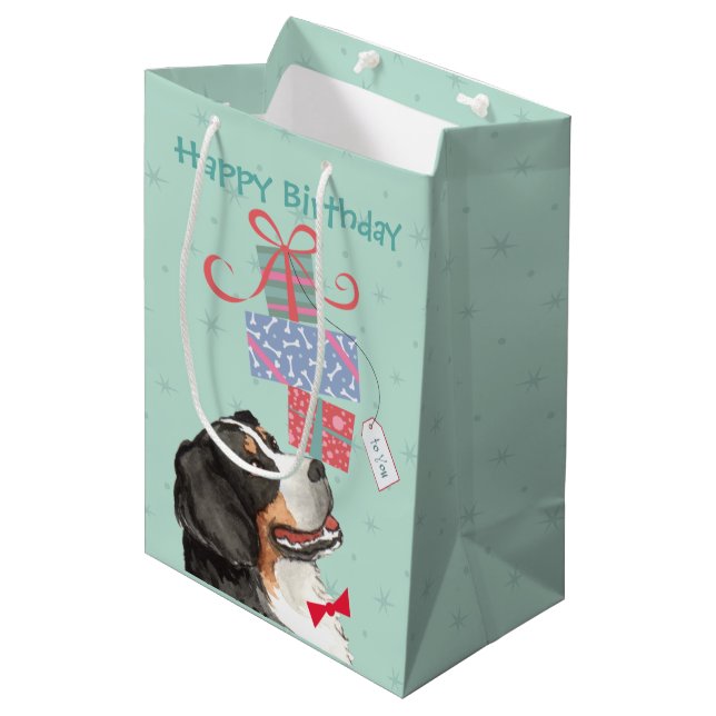 Geburtstag präsentiert Berner Medium Geschenktasch Mittlere Geschenktüte (Vorderseite Schrägansicht)
