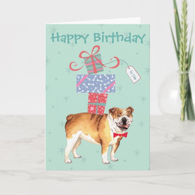 Geburtstag präsentiert Bulldog-Karte Karte (Vorderseite)
