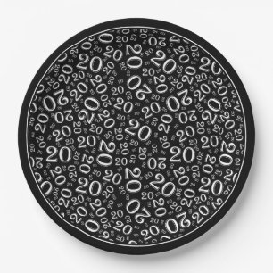 Geburtstag Random Zahlenmuster Schwarz/Weiß 20 Pappteller
