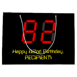Geburtstag: Red Digital Clock Style "82" + Name Große Geschenktüte