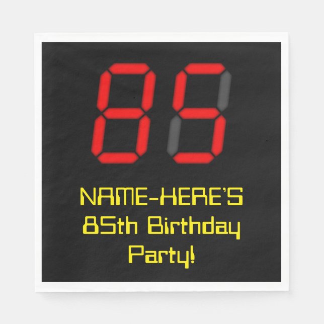 Geburtstag: Red Digital Clock Style "85" + Name Serviette (Vorderseite)