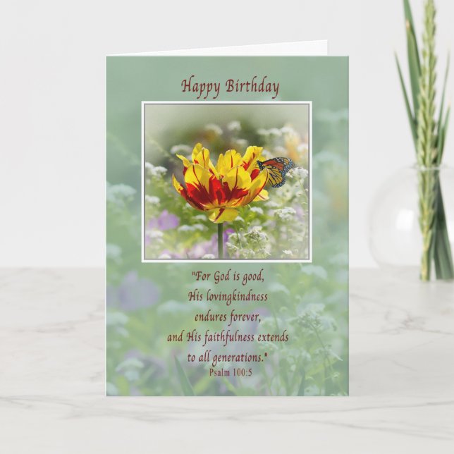 Geburtstag, Religiöse, Blume und Schmetterlingskar Karte (Vorderseite)