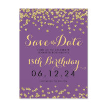 Geburtstag Rett Datum Gold Glitzer Confetti Lila