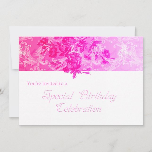 Geburtstag (rosa gesäumt) Einladung (Vorderseite)