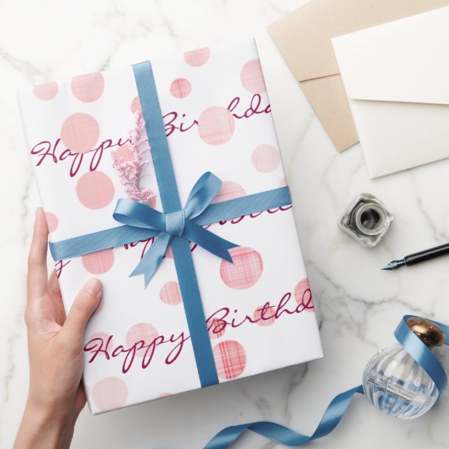 Geburtstag rosa Karierte Punkte auf Weiß Geschenkpapier (Schenken)