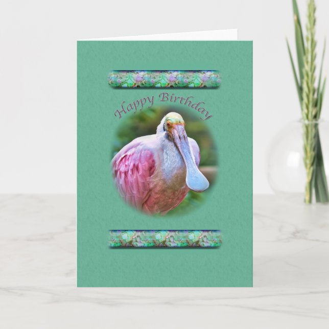 Geburtstag, rosa Spoonbill-Vogel Karte (Vorderseite)