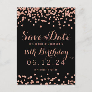 Geburtstag Rose Gold Glitzer Confetti Ankündigungspostkarte