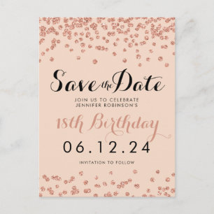 Geburtstag Rose Gold Glitzer Confetti Ankündigungspostkarte