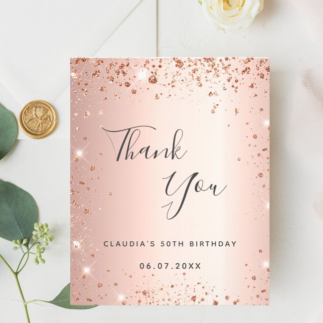 Geburtstag Rose Gold Glitzer Dank Kartenbudget Flyer (Von Creator hochgeladen)