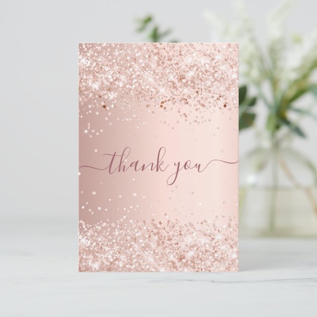 Geburtstag Rose Gold Glitzer Staub danke (Stehend Vorderseite)