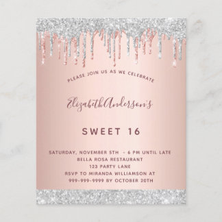 Geburtstag Rose Gold Silber Glitzer Einladung