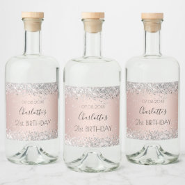 Geburtstag Rose Gold silber Glitzer Name elegant Alkoholflaschenetikett