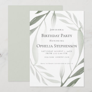 Geburtstag   Sage Green Olive Branch Watercolor Einladung