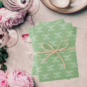 Geburtstag sagegrün weißer Name Geschenkpapier Set