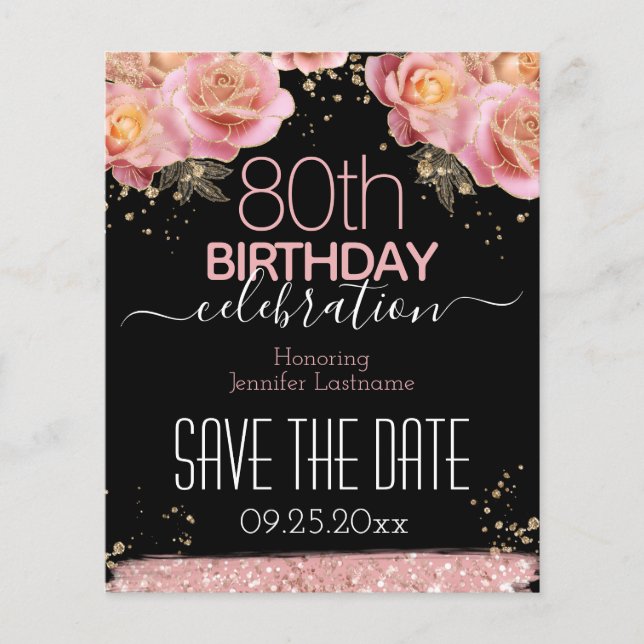 Geburtstag Save the Date rosa Blumenbudget (Vorderseite)