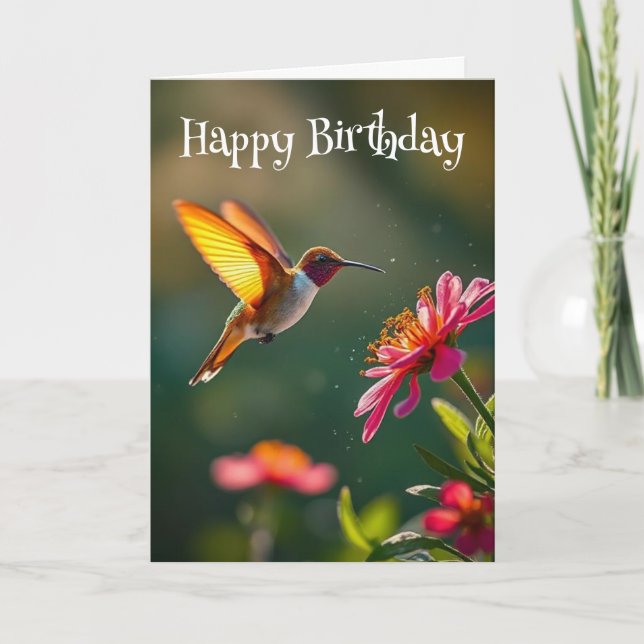 Geburtstag Schöne Humminbird Blume Karte (Vorderseite)