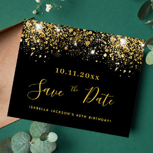 Geburtstag schwarzes Gold Glitter Budget Save the 