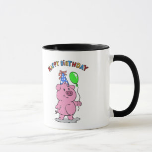 Geburtstag Schweinefleisch Cartoon  Hintergrundfar Tasse