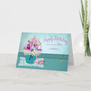 Geburtstag - Schwester - Eimer von Blume Karte