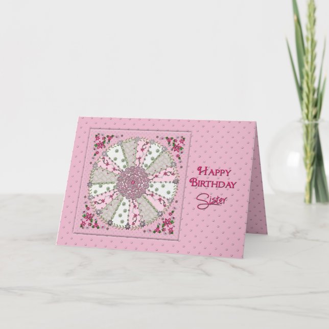 GEBURTSTAG - SCHWESTER - HÜBSCH IN PINK KARTE (Vorderseite)
