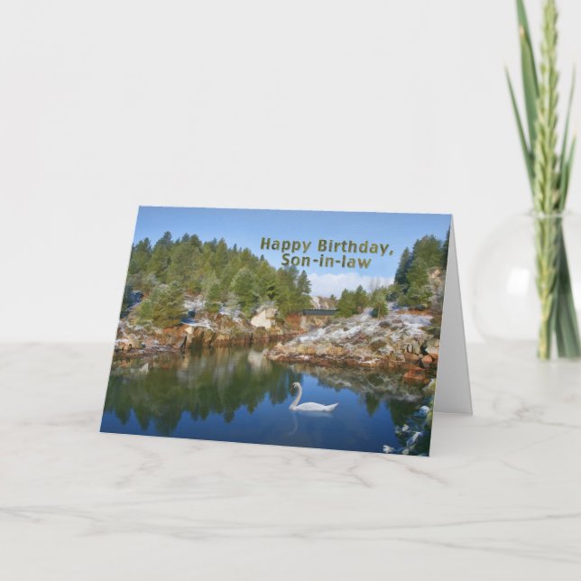 Geburtstag, Schwiegersohn, Bergsee, Schwan, Karte (Vorderseite)
