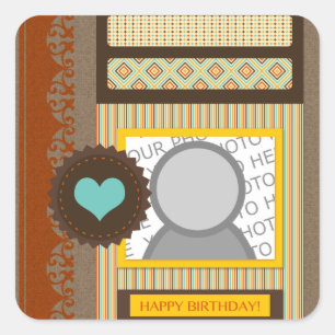 Geburtstag (Scrapbook) Quadratischer Aufkleber