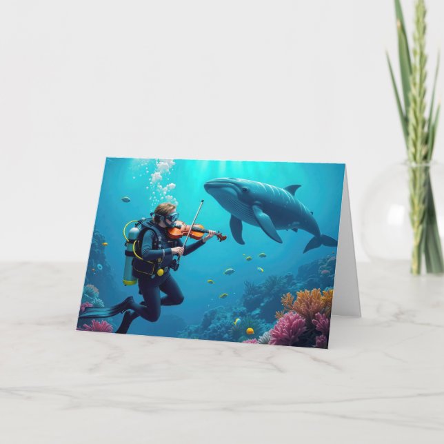 Geburtstag Scuba Diver Violine spielen Karte (Vorderseite)